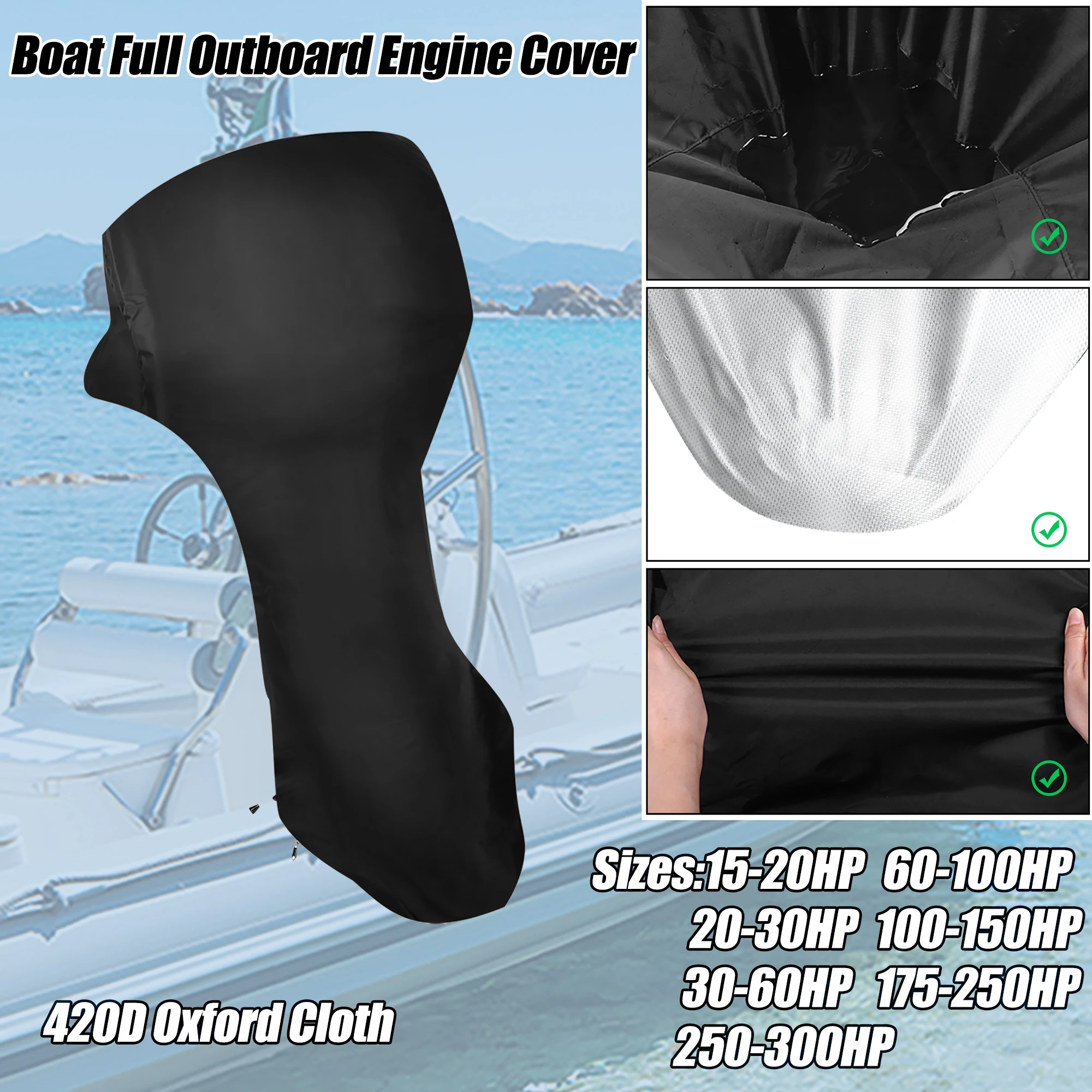 Waterproof Motor Full Outboard Boat Engine Cover Fit Up to 250-300HP 420D Oxford Cloth