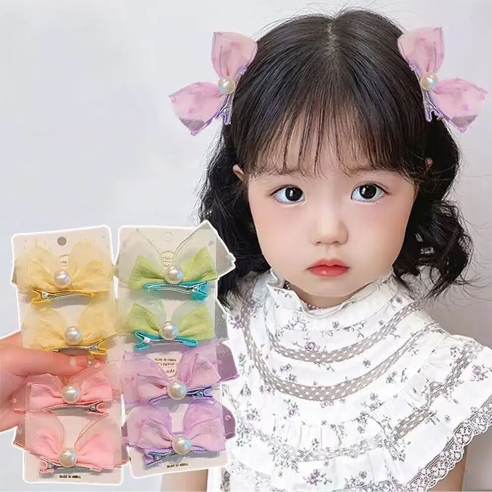 

Стереоскопический зажим для волос с бантом, детская пара зажимов с жемчугом, зажим для волос принцессы, симпатичный головной убор, аксессуары для волос для девочек