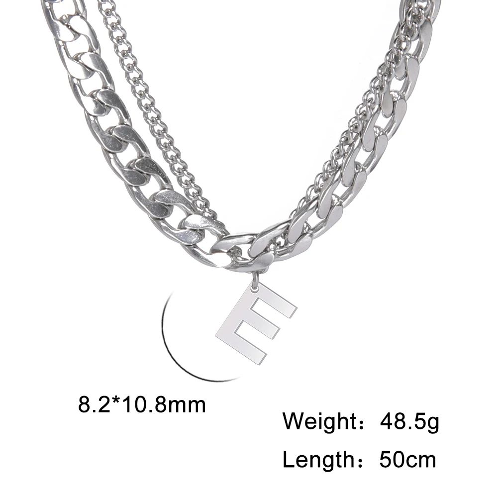 Stainless Steel Double Layer Necklaces for Men Women Simple 26 Letter Pendant Necklace Fashion Women's Jewelry for Party Gift