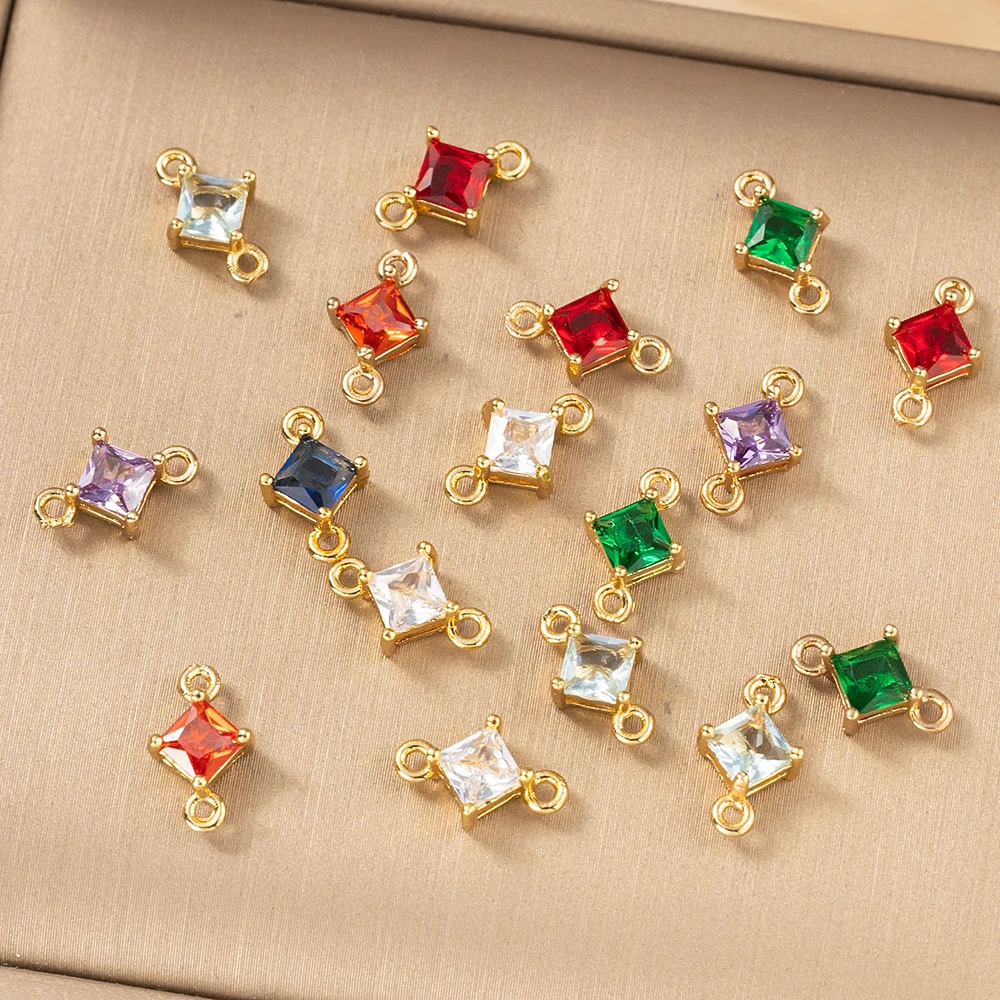 5/10 Stücke 7x11mm Gold Farbe 2 Löcher Zirkon Quadratische Anschlüsse Charms Anhänger Für DIY Halskette Ohrringe zubehör Schmuck Machen – Detail 8
