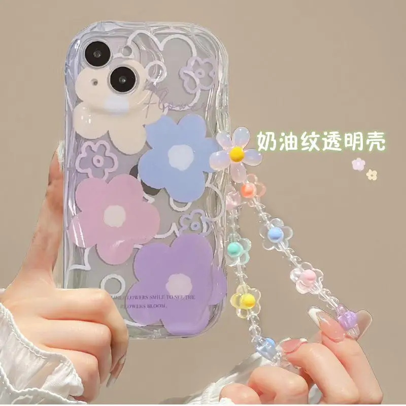 Floral Print Soft Cover with Wrist Chain and Wavy Edge
