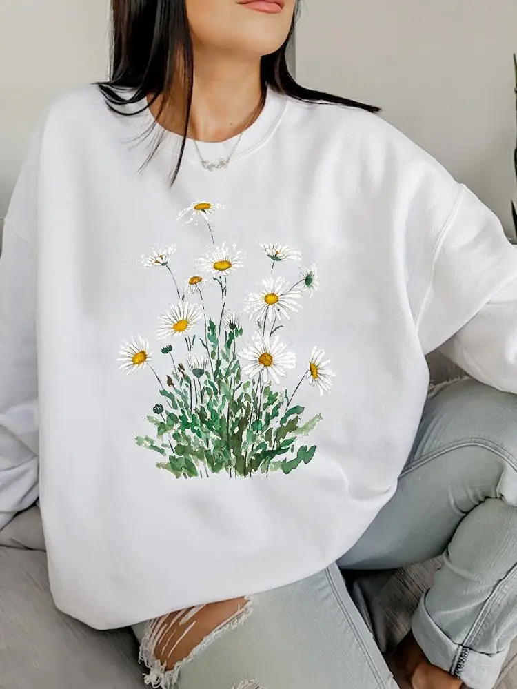 

Autumn Spring Flower Lovely Style Trend Clothing Woman Female Graphic Pullovers Women Casual Fashion Hoodies Print Sweatshirts