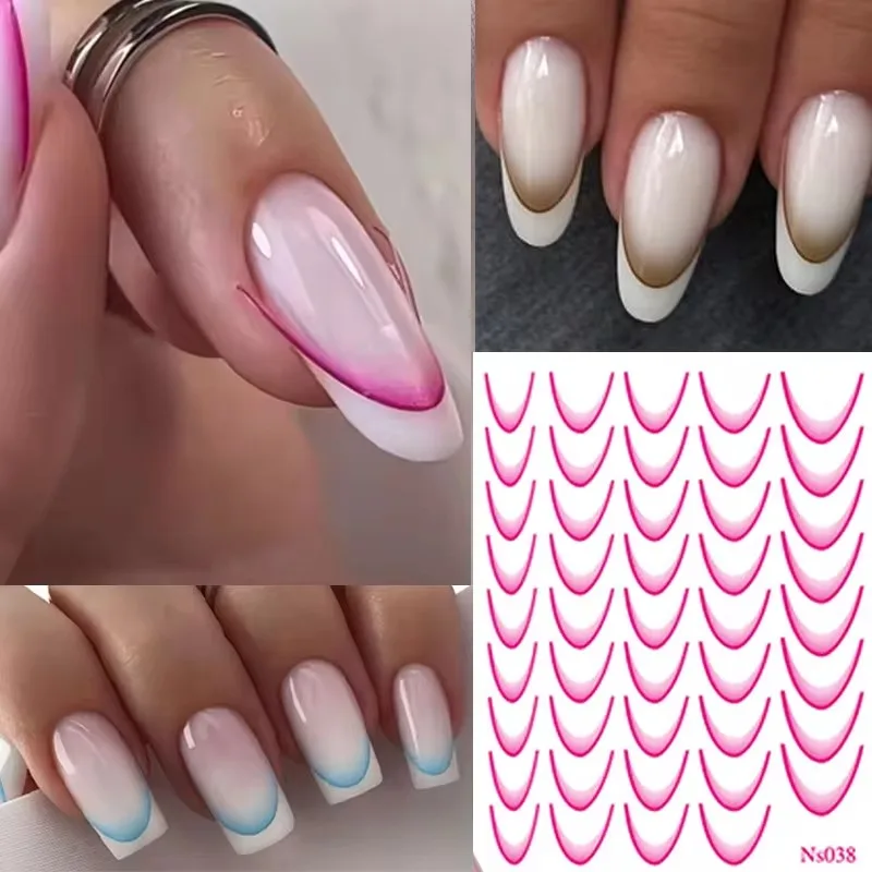 Gradient Color French Manicure Nail Art Designs Stickers Self-Adhesive Nail Tips Guides for DIY Decoration Stencil Tools nail stickers nail art decoration nail decals nail art tools