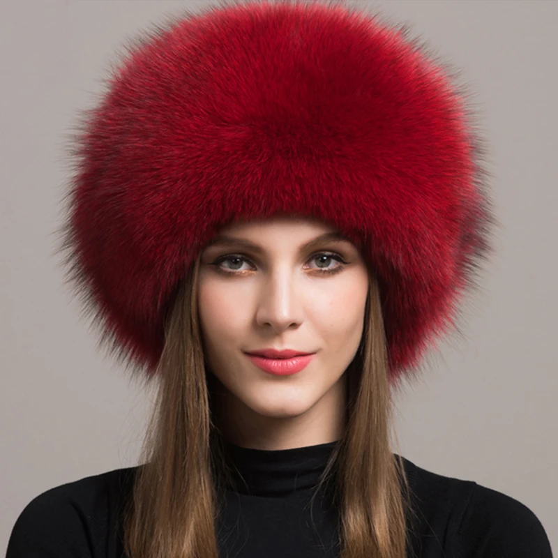 Luxurious Women's Fox Fur Winter Hat with Earmuffs