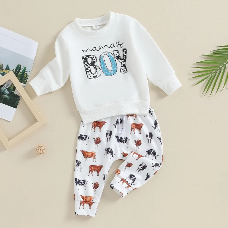 

Mamas Boy Toddler Baby Clothes Letter Print Long Sleeve Sweatshirts and Pants 6M 12M 18M 24M Fall Winter Outfit