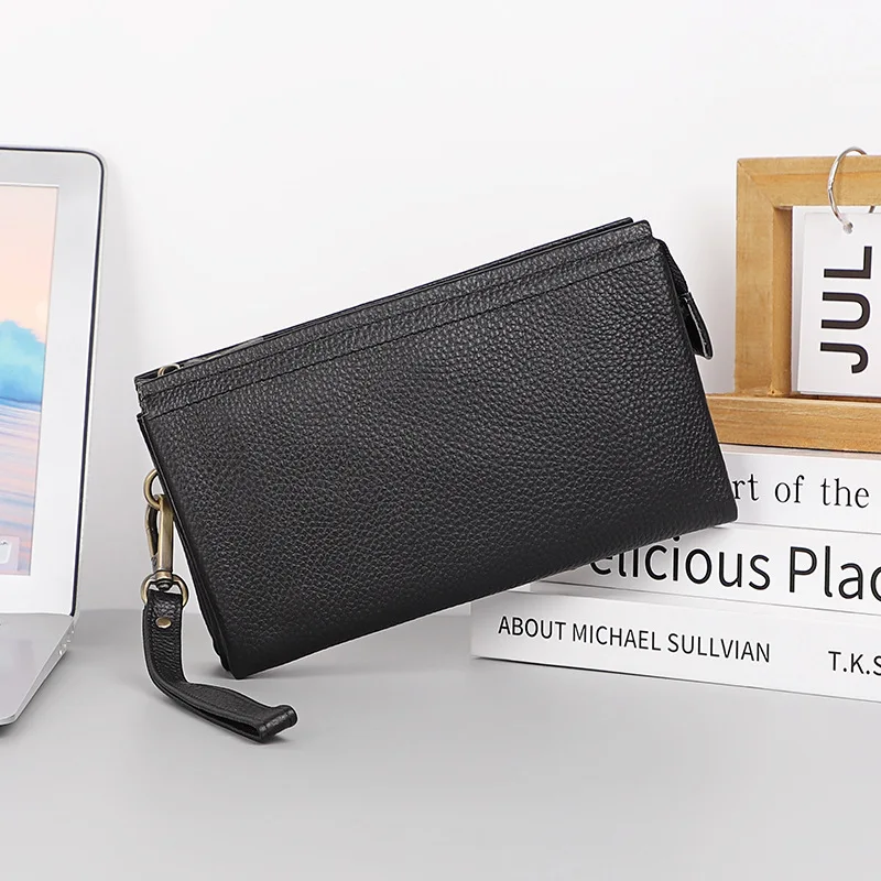 Men Genuine Leather Wallet Large Capacity Purse Casual Long Business Male Clutch Wallets Large capacity Cow Leather Clutch Bag