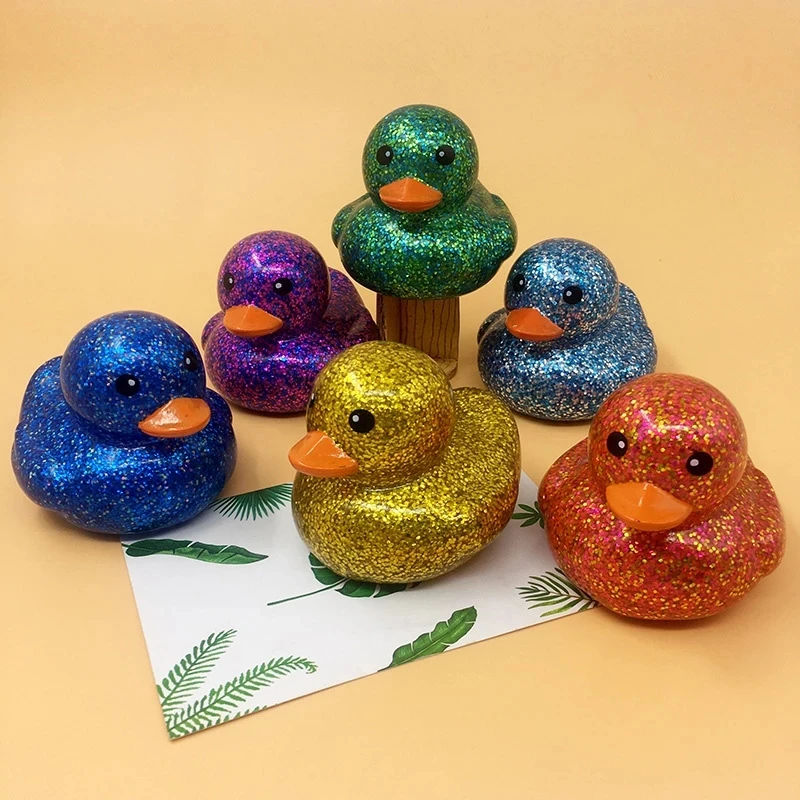 6PCS/SET Squeeze-sounding Dabbling 80MM Rubber Ducks Baby Shower Water Bathing Floating Toys Vinyl Glitter Duck With BB Sounds 4