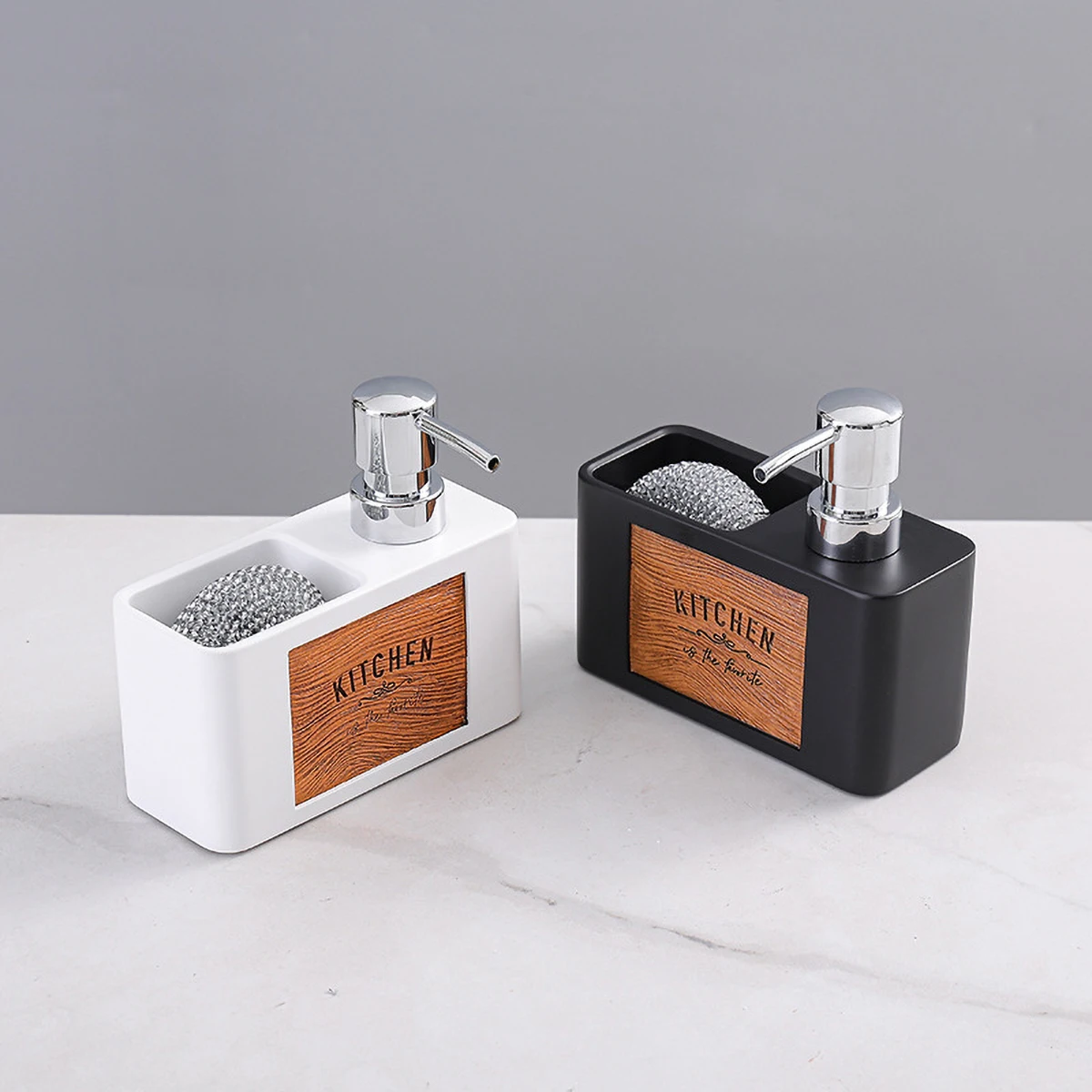 Mercury - free Resin Soap Dispenser with Scouring Pad Kitchen Dishwashing Liquid Press Bathroom Hand Soap Dispenser