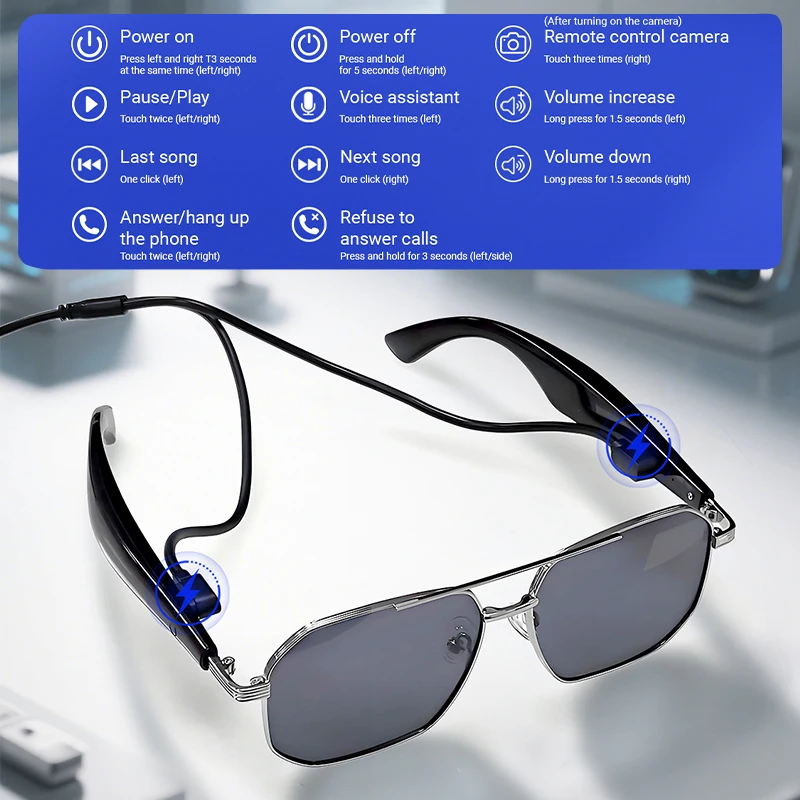 LIGE Ai Smart Bluetooth Glasses 100+Languages Translation Real-time Q&A BT5.4 Music UV Protection Smart Sunglasses for Men Women
