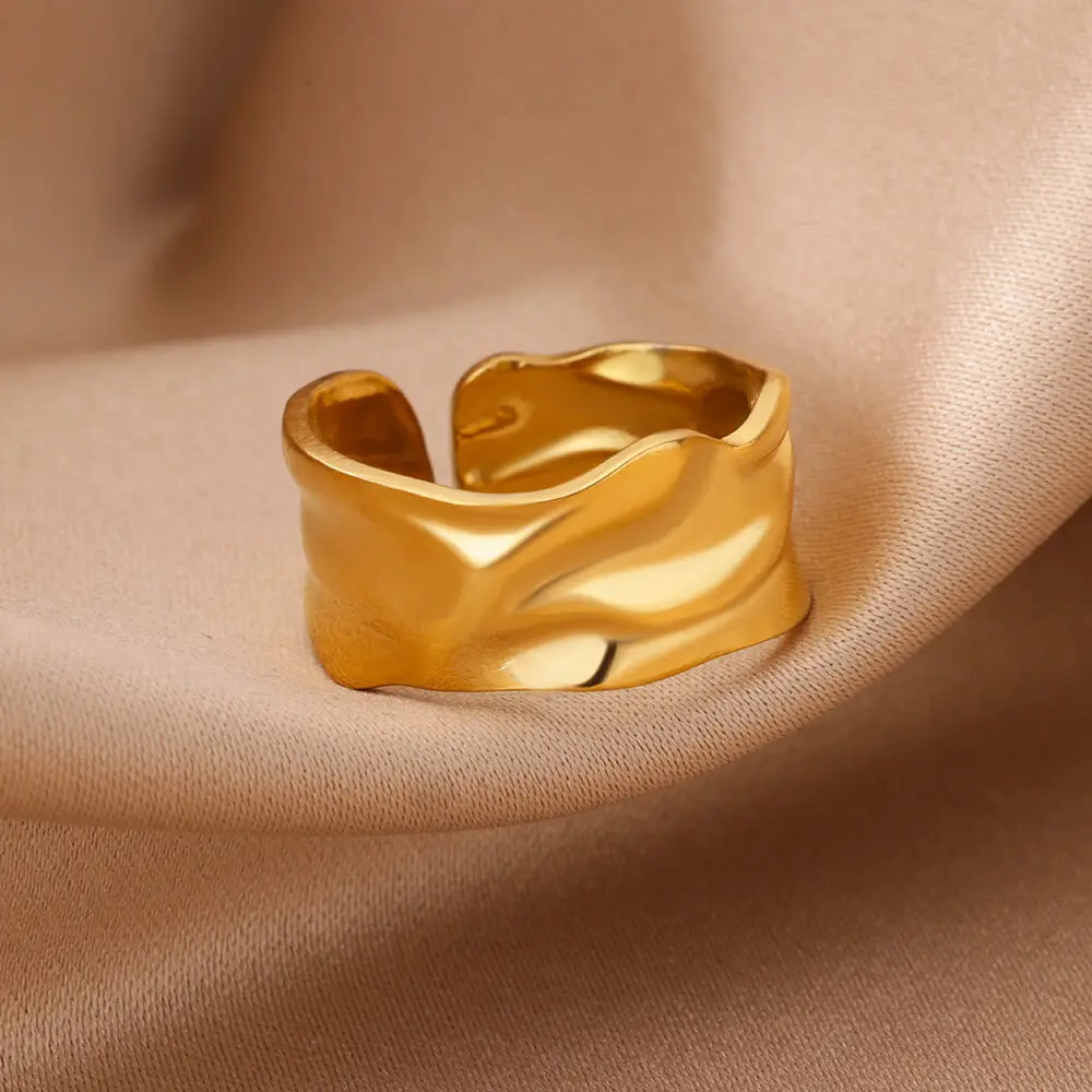 Stainless Steel Pleated Open Rings For Women