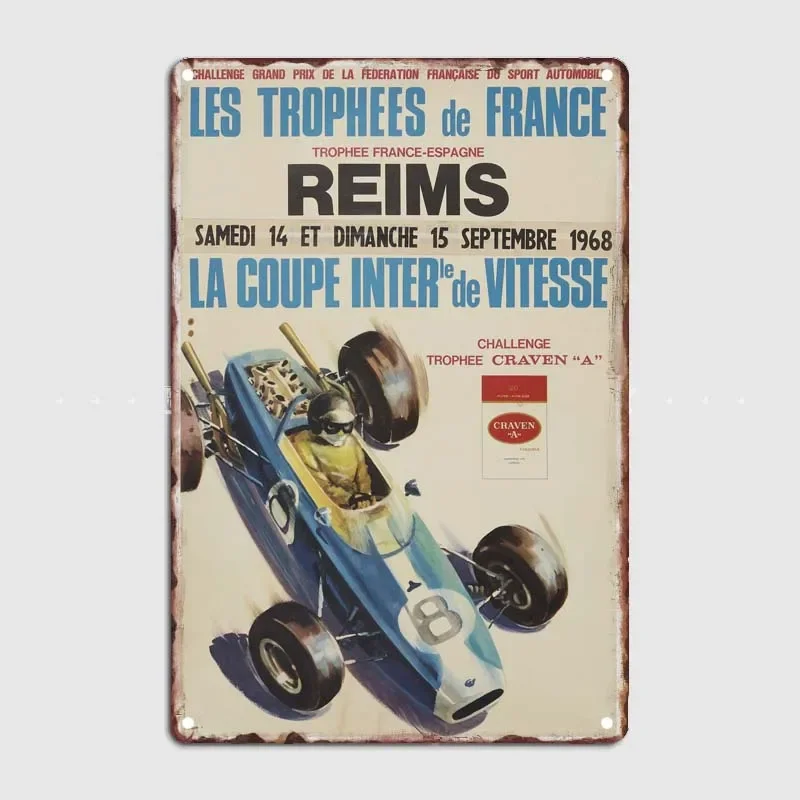 Vintage Metal Wall Art Murale Metal Tin Signs Bar Grand Prix Laptop 1968 Coupe Inter Trophee Craven A Poster Bar Garage Decoration