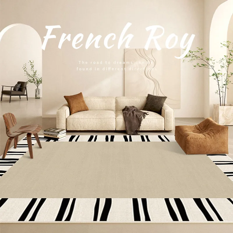 

Modern Minimalist French Style Living Room Carpet - Chessboard Geometric Pattern Full Coverage Rug for Home Bedroom