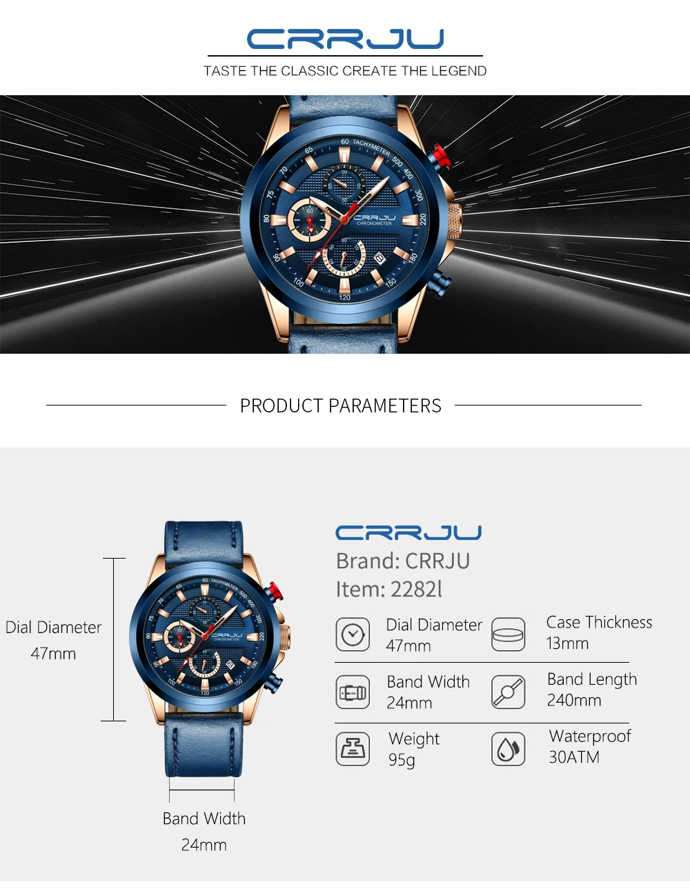 Men's Chrono Sport watch featuring dual display and roman numeral dial.