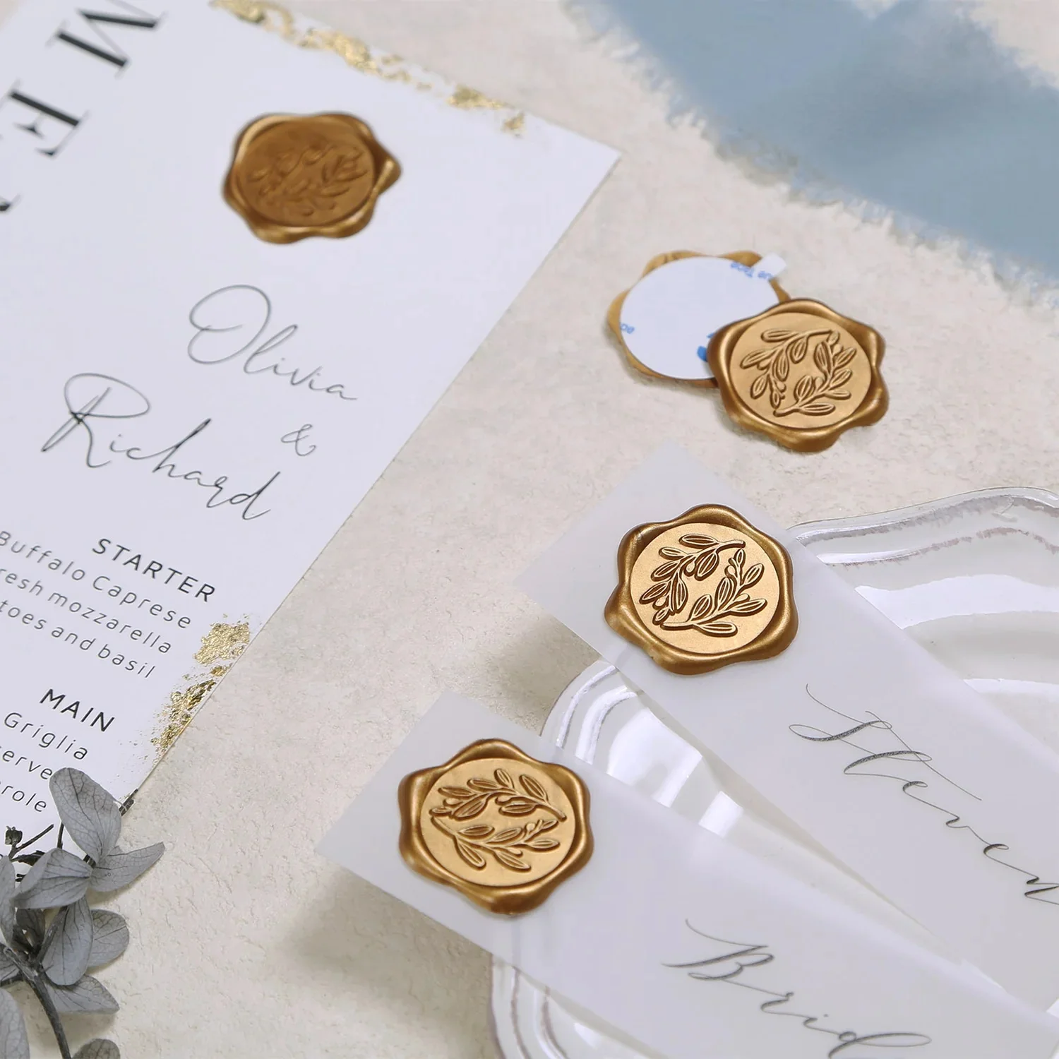 Decorative Stickers Self Adhesive Stickers Custom Stickers Stationery Stickers Paper Stickers Adhesive Stickers Decorative Labels Stickers Handbook Stickers Packaging Stickers Custom Design Stickers 60pcs Wax Seal Stickers Olive Branch Wedding Invitation Envelope Seal Stickers Self-Adhesive Prosecco Light Gold Stickers
