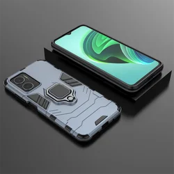 Durable Armor Ring Holder Stand Phone Case Cover with Built-in Kickstand for Redmi Note 11E (Navy Blue)