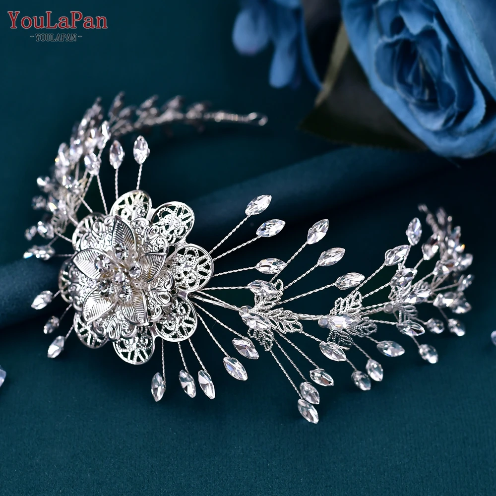 

YouLaPan Wedding Headpiece Flower Rhinestone Bridal Headband Bride Hair Accessories Bridesmaid Woman Headdress for Party HP553
