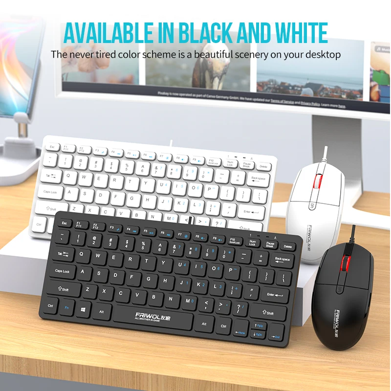 FRIWOL KT-100 유선 키보드 마우스 세트 78 키 미니 휴대용 키보드 USB 데스크탑 노트북 오피스 홈 라이트 음성