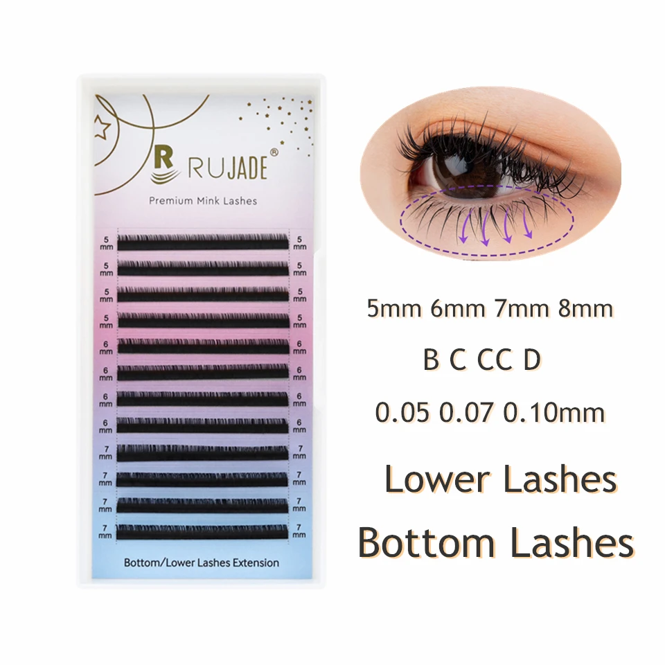 RUJADE Bottom Eyelashes 5mm 6mm 7mm 8mm Short Natural Looking B C CC D Curl Under Eye Lashes Extension Lower Eyelash Makeup