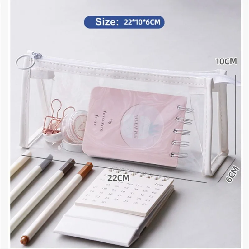 1PC 투명 대용량 연필 케이스 한국어 휴대용 학생 연필 케이스 화장품 보관 가방 사무실 학교 용품
