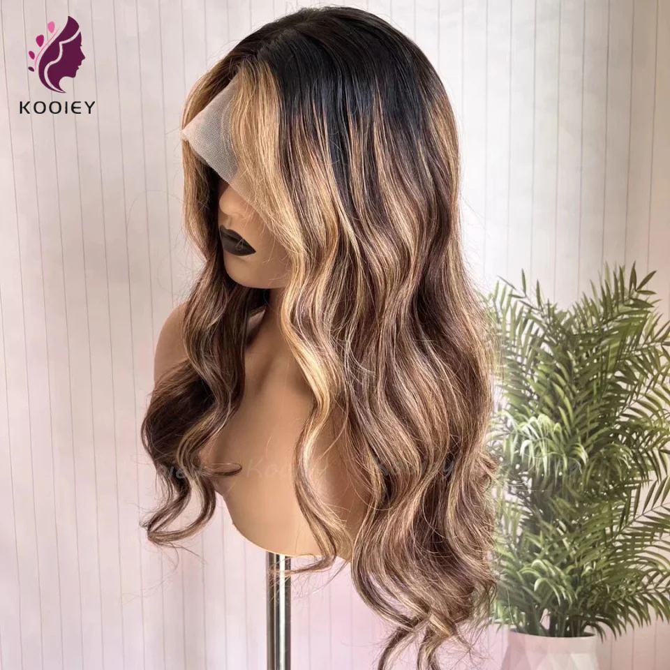 

Highlight Honey Blonde Brown Virgin Malaysian Silk Top Scalp Base Lace Frontal Wig with Preplucked Remy 13x4 Lace Frontal Wigs