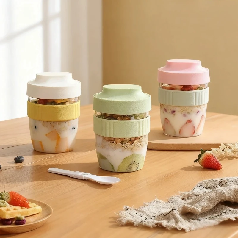 저스틴라우 480/570ml 휴대용 플라스틱 샐러드 컵 아침식사 과일 오트밀 요거트 샐러드 컵 뚜껑 포함 스푼 도시락 밀크컵