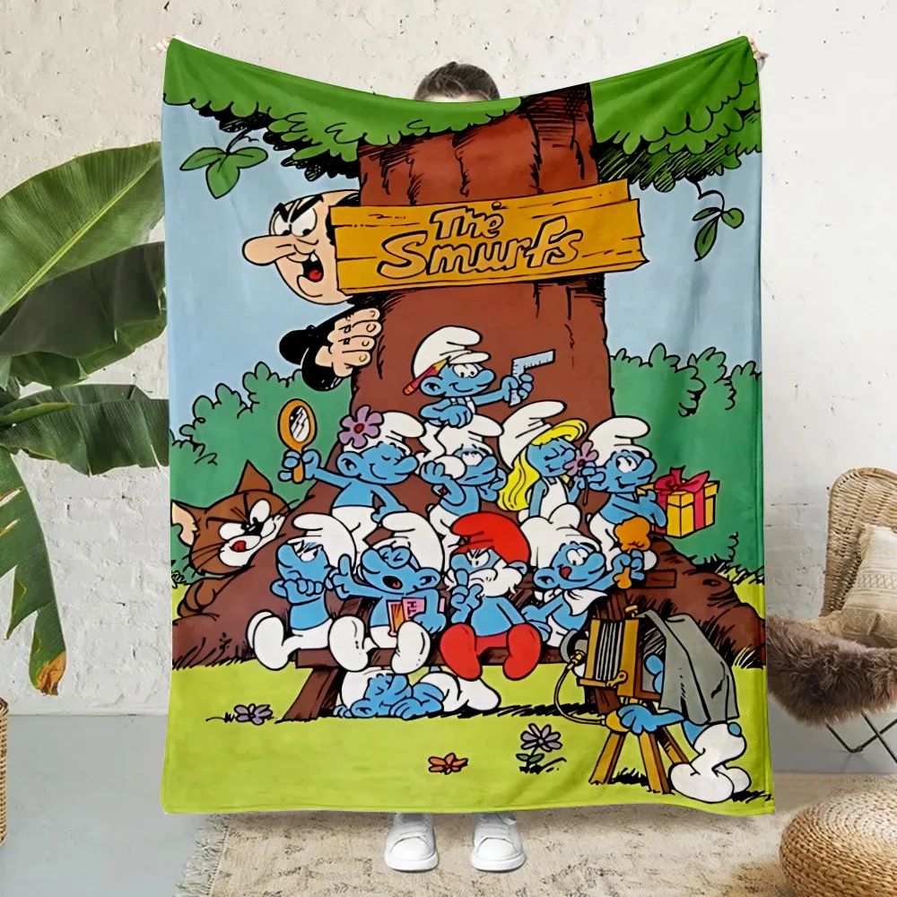 Hot Anime Cartoon Smurfs Printed Blanket Picnic Blankets Warm Blanket Soft and Comfortable Blanket Home Travel Birthday Gift 2