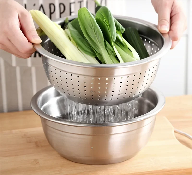 304 stainless steel drain basket vegetable rice washing basin water leakage washing sieve sesame filter net fruit hole bowls Drain Basket