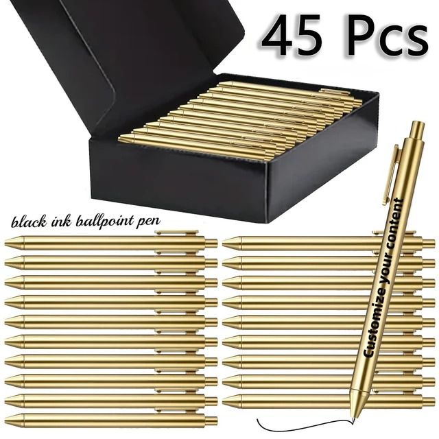 Custom 45pcs Luxury Ballpoint Pen Set with Black Gift Box Retractable Black Ink Laser-Engraved Text, Smooth Writing Pen 10/45pcs 1