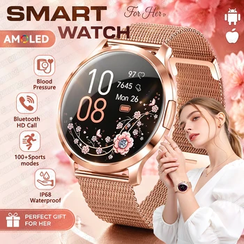 Nuovo Smartwatch 2026 con Display AMOLED Ultra-sottile da 1,32”, 100+ Modalità Sportive, Misurazione Pressione Sanguigna, Impermeabile, Chiamate Bluetooth, Braccialetto Regalo per Donne