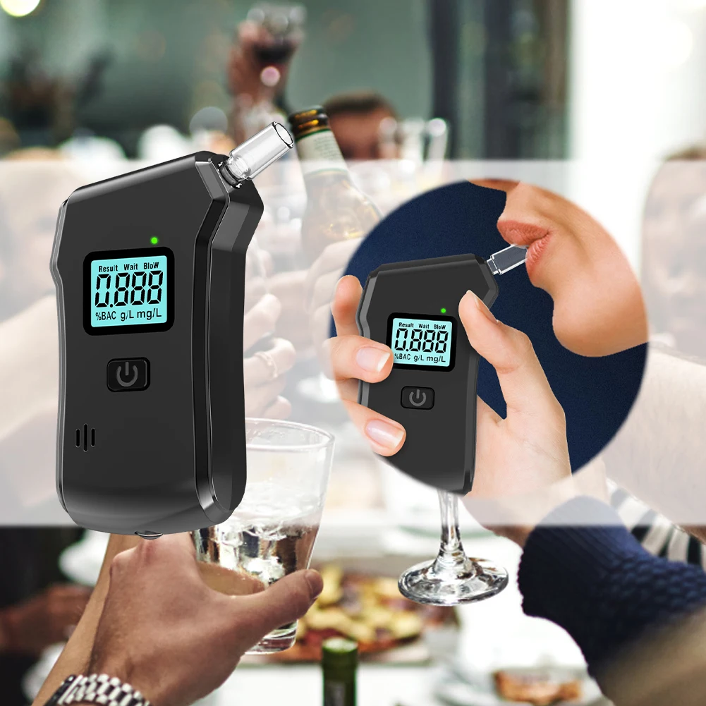 Digital Handheld Alcohol Analyzer Accurate LCD Display Drunk Driving Analyzer with 5 Mouthpieces for Personal & Professional Use