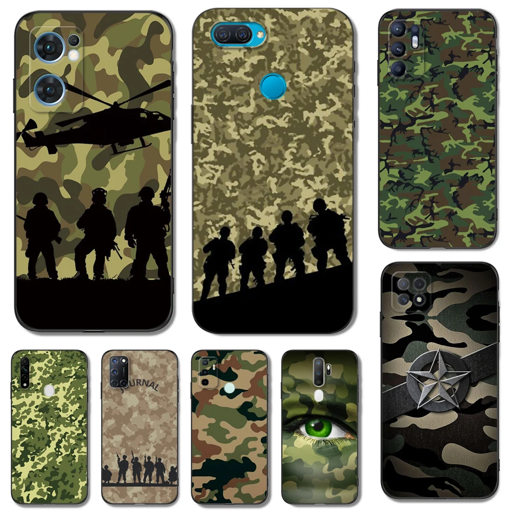 Custodia In Tpu Nero Per Oppo Reno 6 5 3 4 4Z 4F Se 5F 5Z Pro Plus Lite 6 6Z 4G 5G Camouflage Militare