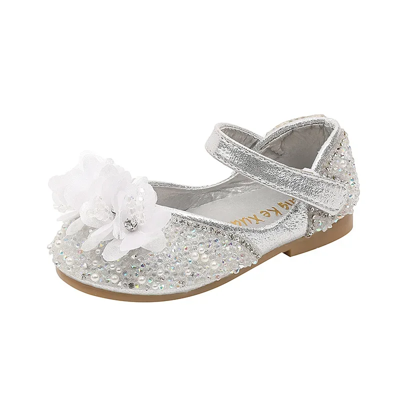 Leather Girls Ballet Shoes for Spring with Sequins and Glitter