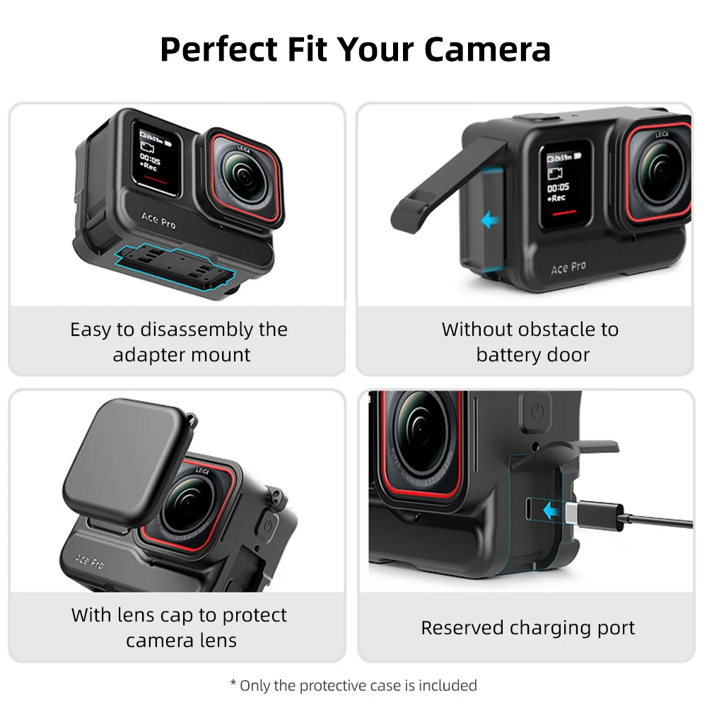 VRIG 스포츠 카메라 실리콘 케이스 보호 커버 케이지 렌즈 캡, Insta360 Ace Pro/Insta360 Ace 카메라 액세서리와 호환