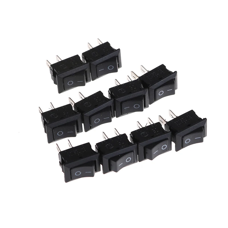 10Pcs KCD1-11 250VAC/3A 6A 125V AC 2P Switches Small Black Rocker Switch 10*15MM