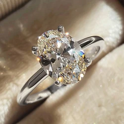 Elegant Oval - Cut Zircon Ring in 925 Sterling Silver - Luxury Women's Fine Jewelry (Silver)