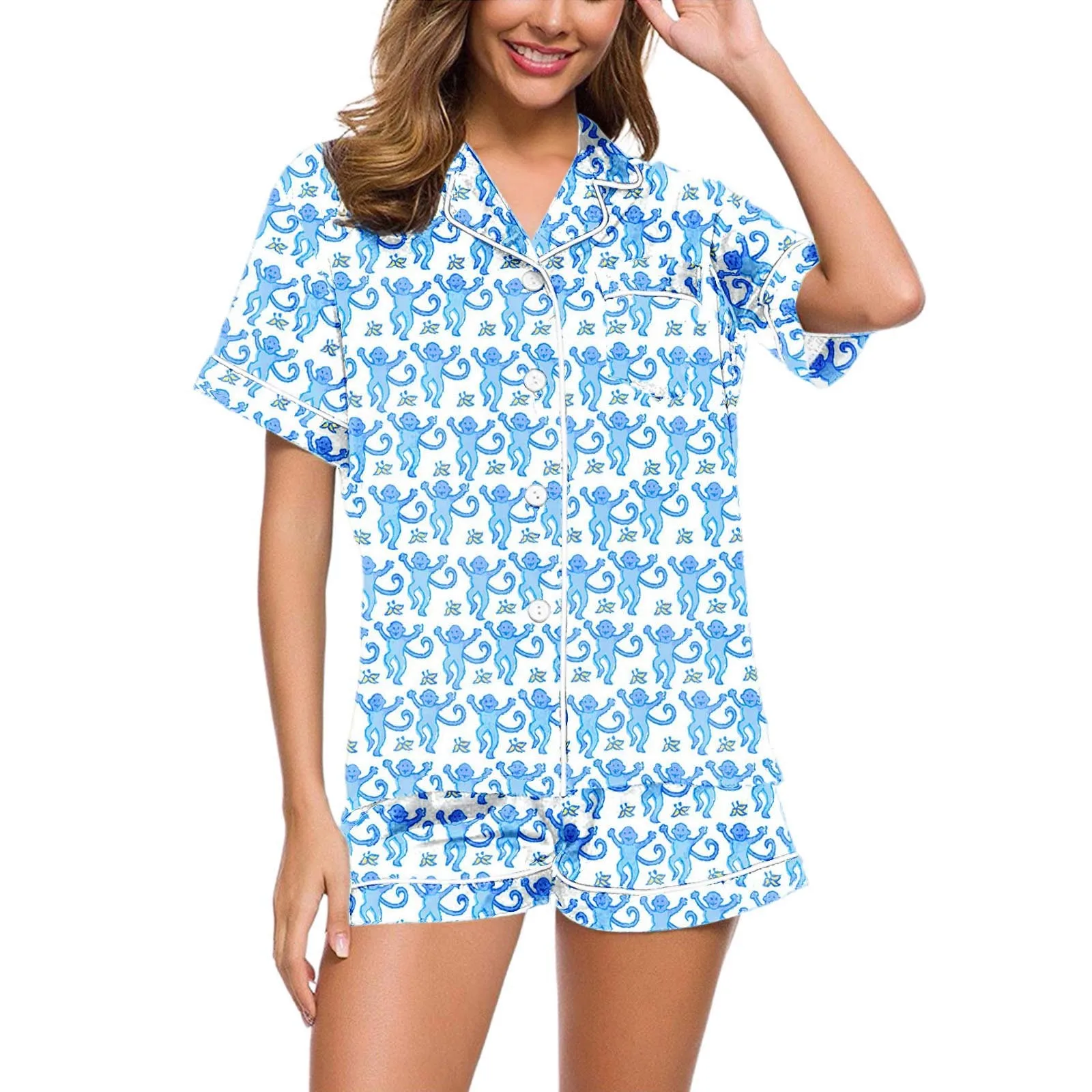 Cute Roller Rabbit Piece Pajamas Set For Women Monkey Preppy
