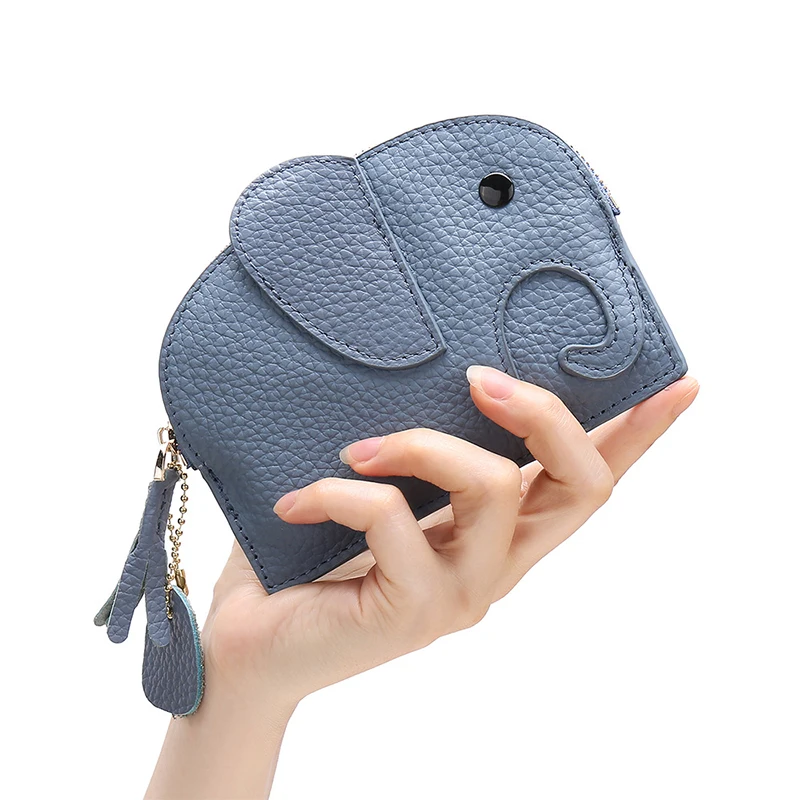 Women Coin Purse Genuine Leather Elephant Zipper Mini Pouch Bag Small Wallets Mini Creative Coin Bag Cute INS Style