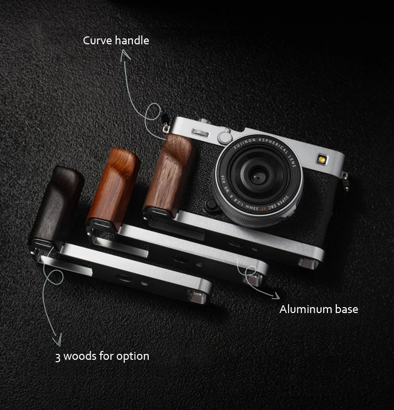 Roadfisher 카메라 우드 핸드 그립 핸들 알루미늄 합금 베이스 홀더 Fujifilm X-E5 Fuji XE5 용 L 모양 퀵 릴리스 보드