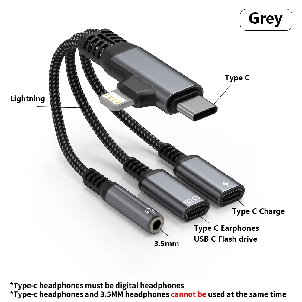 USB C 및 라이트닝-3.5mm 잭 AUX 오디오 헤드폰 어댑터 (타입 C 이어폰 및 충전 기능 포함), 아이폰 17 16 15 14 13 시리즈용