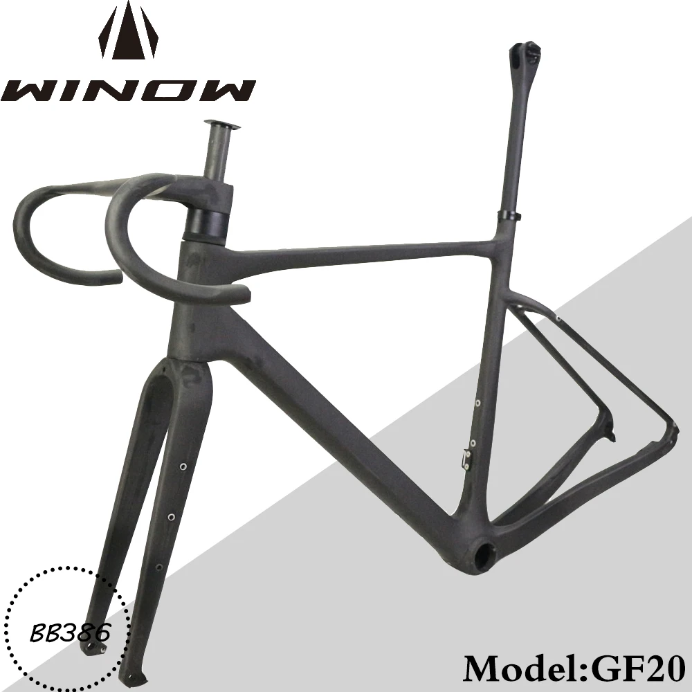 

Winow Gravel Carbon Frameset 700C*45C BB386 Flat Mount Disc Brake Road Bicycle Frames Black Matte Full Hidden Cable Gravel Frame