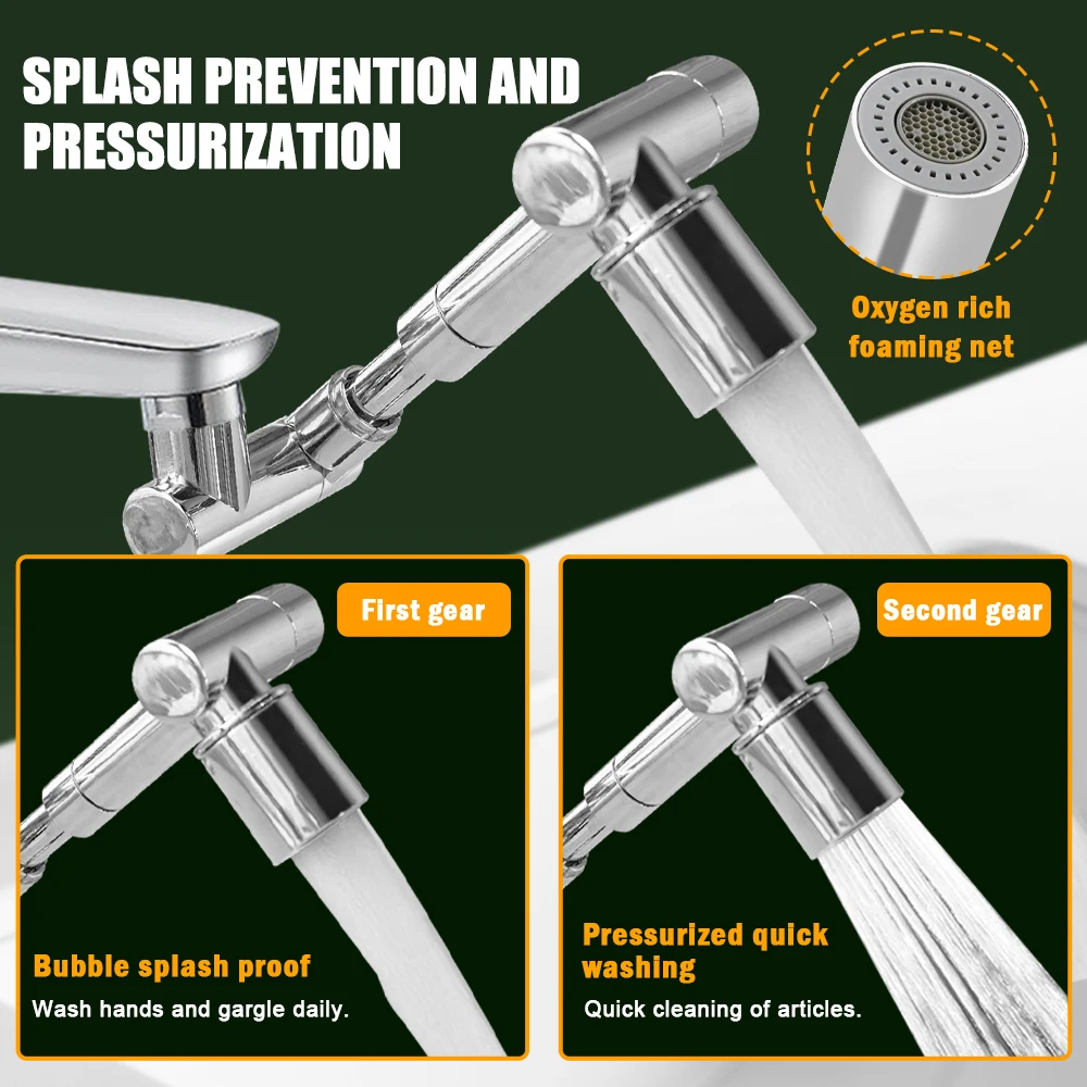 Metal 1440° Rotattion Kitchen Faucet Extender 2 Modes Universal Tap Bubbler Nozzle Sprayer Bathroom Tap Kitchen Faucet Extension 2