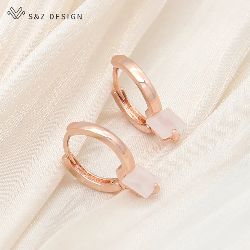 S&Z DESIGN New 585 Rose Gold Color Square Crystal Dangle Earrings For Women Wedding Jewelry Trendy Cubic Zirconia Eardrop Gift