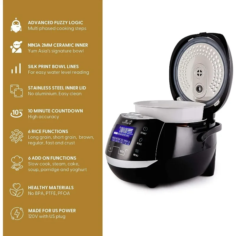 Yum Asia Sakura Rice Cooker with Ceramic Bowl and Advanced Fuzzy Logic (8 Cup, 1.5 Litre) 6 Rice Cook Functions, 6 Multicook 3