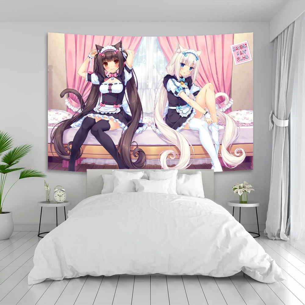 Anime Nekoparas Wall Tapestry 90&times;150cm Kawaii Background Cloth Wall Decoration Psychedelic Girls' Dormitory Pink Room Banner tapestry decor,anime wall decor