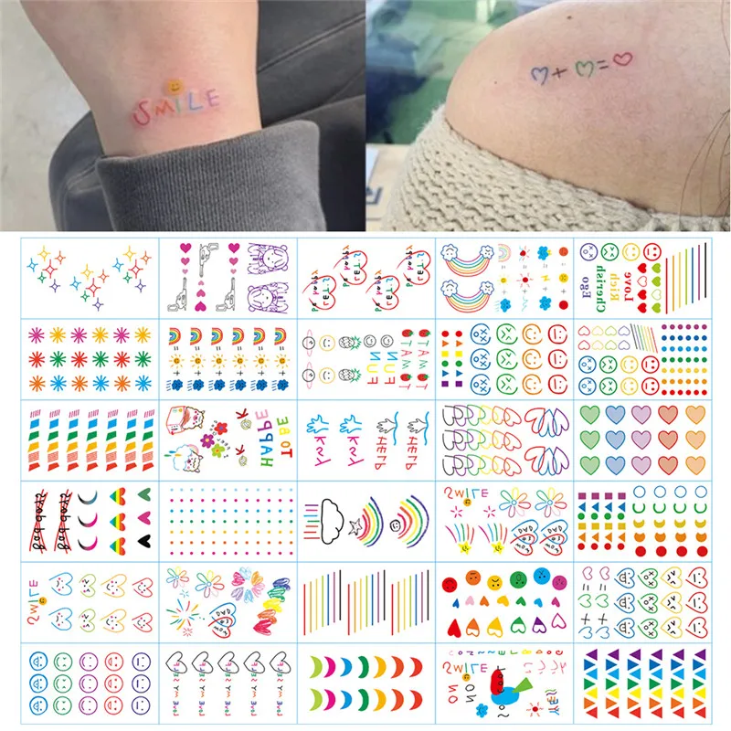 HyunA Ins Series Colorful Rainbow Expression Tattoo Sticker Face Hand Lovely Body Art Fake Tatoo Temporary Waterproof
