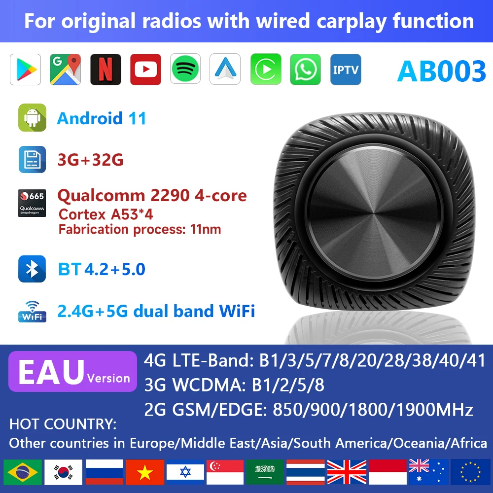 

Автомобильный мультимедийный плеер CarPlay Ai Box, Android, 2 din, Android