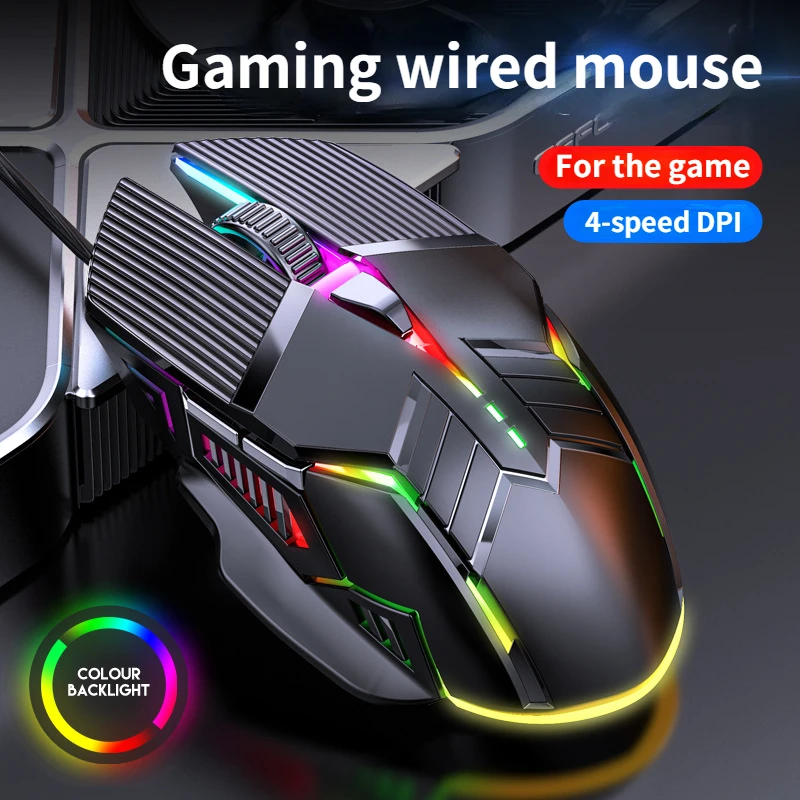 Ratón ergonómico para juegos con cable, periférico USB, RGB, silencioso, 6 botones, LED, 3200DPI, para PC, ordenador portátil