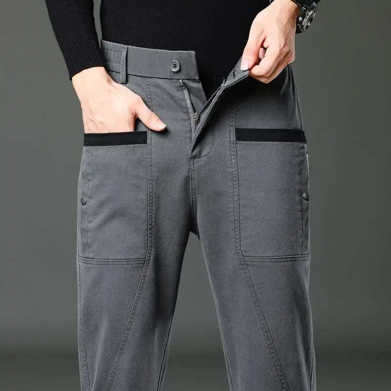 Korean Summer New Fashion Thin Loose Men Sports Casual Straight Harlan Pans Panelled Patchwork Button Zipper Pockets Trousers