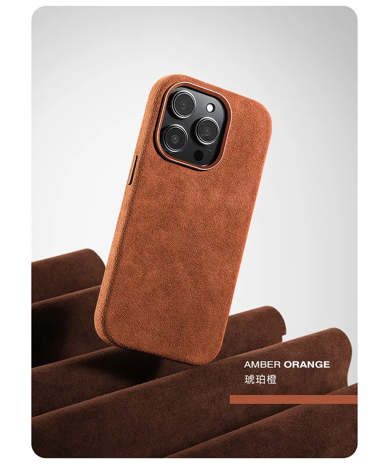 

Italy Alcantara Magnetic Case Genuine Leather For iPhone 15 14 13 Pro Max plus Magsafe Wireless Charging Phone Back Cover