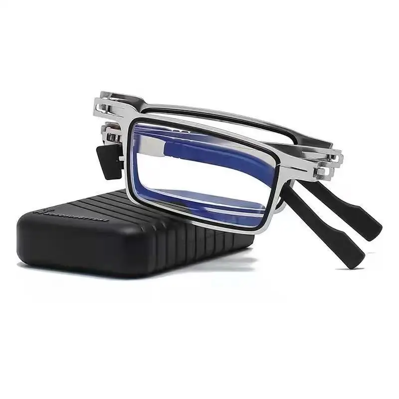 Metall Klapp Lesebrille Tragbare Ultra Licht Anti Blau Licht Objektiv Presbyopie Brille männer Rechteckige Brillen Brillen – Detail 1